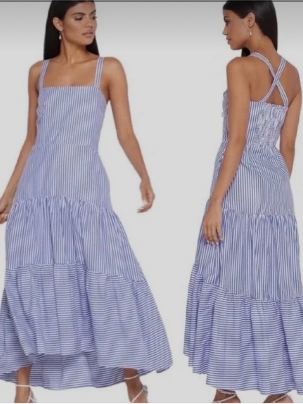 Banana Republic Blue & White Striped Square-Neck Maxi Dress
